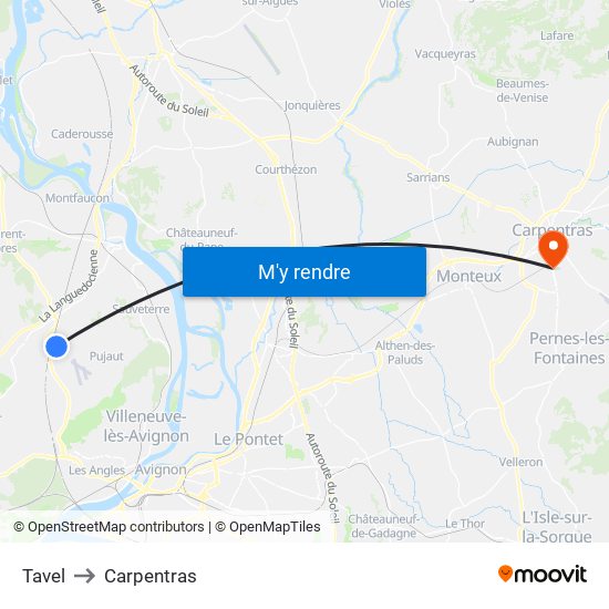 Tavel to Carpentras map