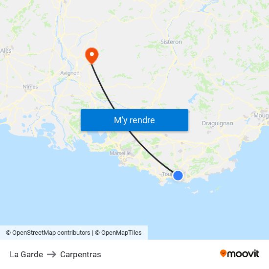 La Garde to Carpentras map