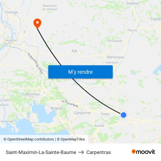 Saint-Maximin-La-Sainte-Baume to Carpentras map
