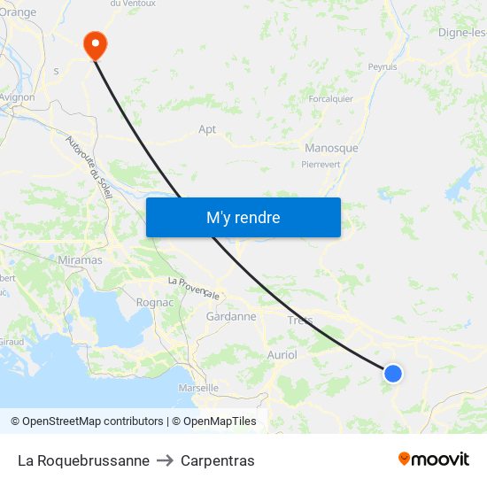 La Roquebrussanne to Carpentras map
