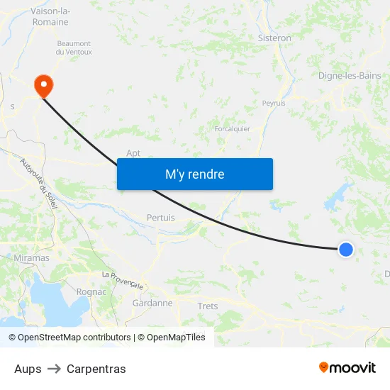Aups to Carpentras map