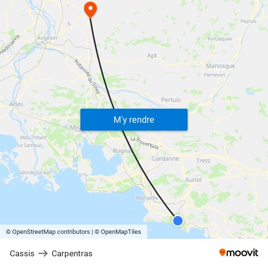 Cassis to Carpentras map