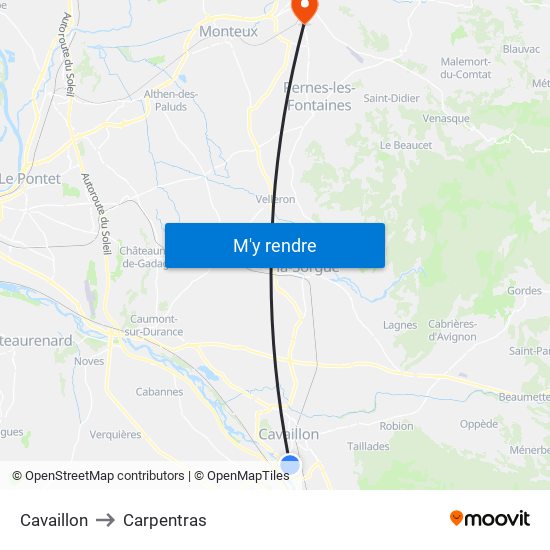 Cavaillon to Carpentras map