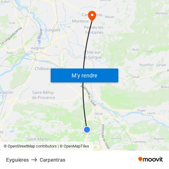 Eyguières to Carpentras map