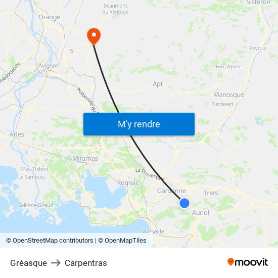 Gréasque to Carpentras map