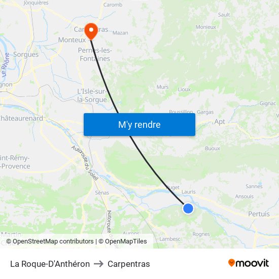La Roque-D'Anthéron to Carpentras map