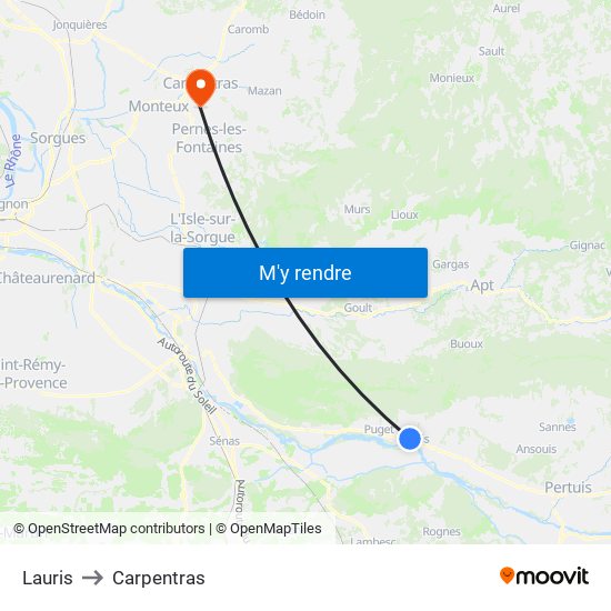 Lauris to Carpentras map