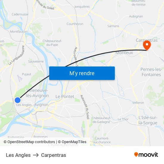 Les Angles to Carpentras map
