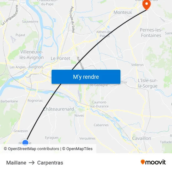 Maillane to Carpentras map