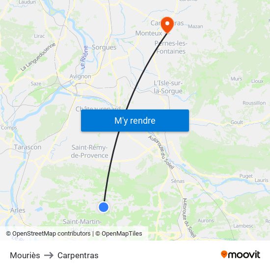 Mouriès to Carpentras map