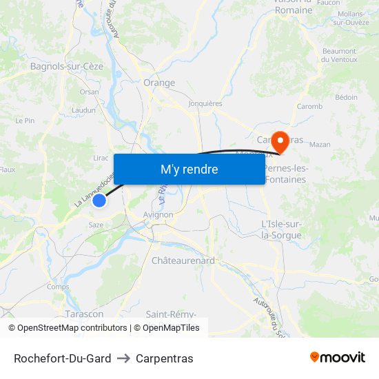 Rochefort-Du-Gard to Carpentras map