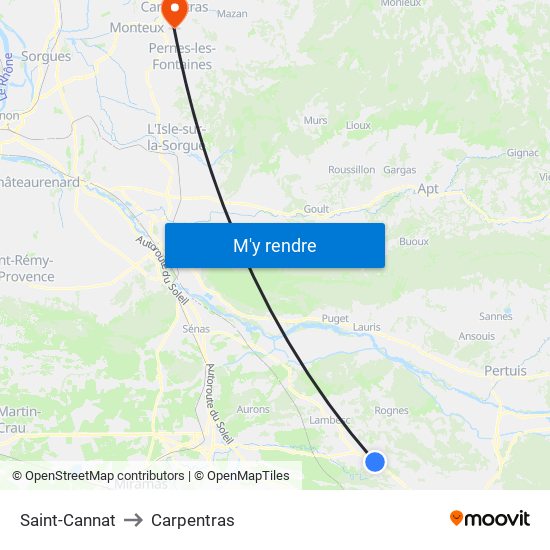 Saint-Cannat to Carpentras map