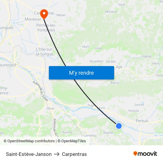 Saint-Estève-Janson to Carpentras map