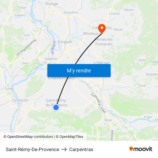 Saint-Rémy-De-Provence to Carpentras map