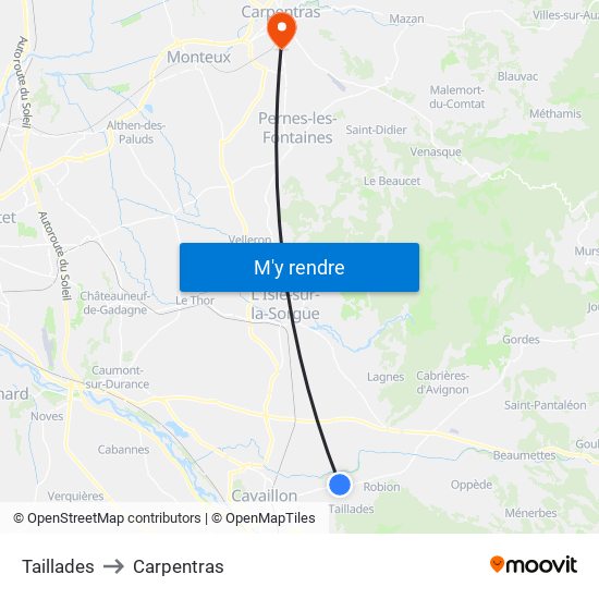 Taillades to Carpentras map