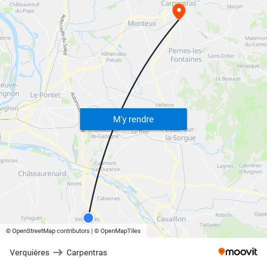 Verquières to Carpentras map