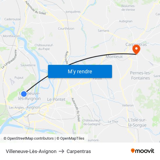 Villeneuve-Lès-Avignon to Carpentras map