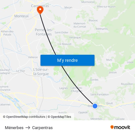 Ménerbes to Carpentras map