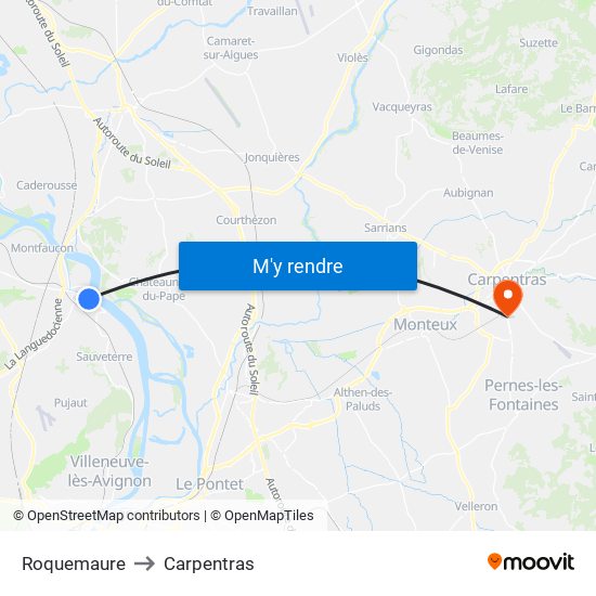 Roquemaure to Carpentras map