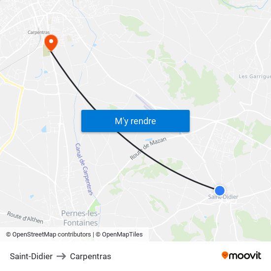 Saint-Didier to Carpentras map