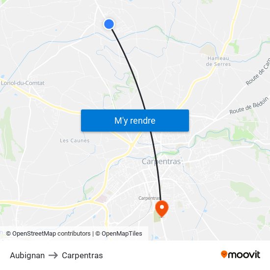 Aubignan to Carpentras map