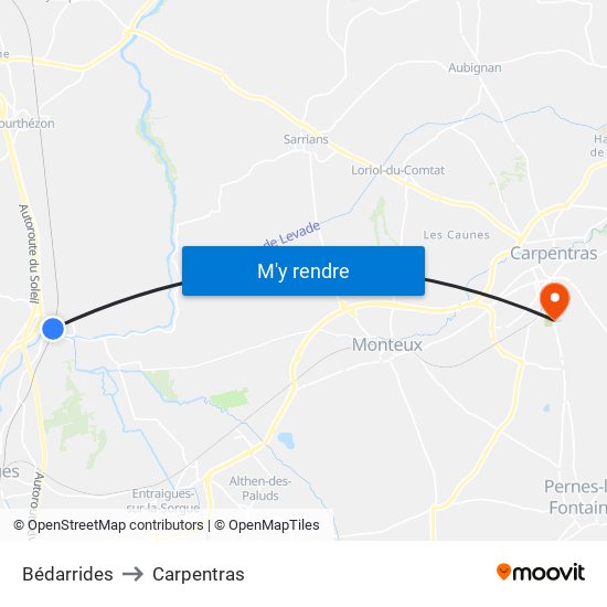 Bédarrides to Carpentras map