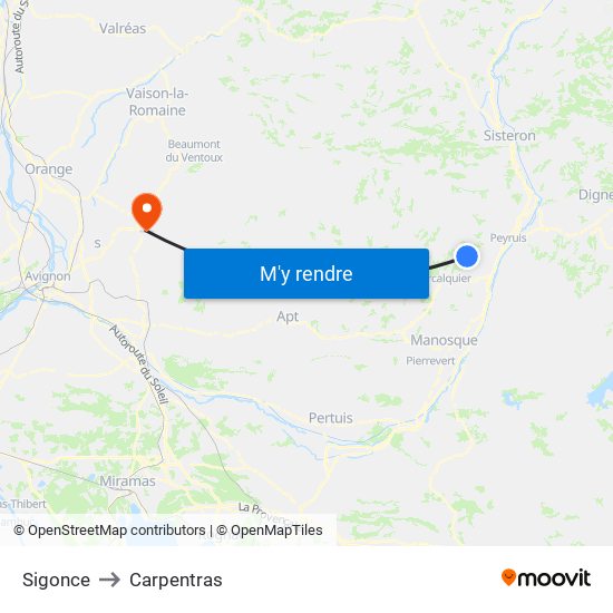 Sigonce to Carpentras map