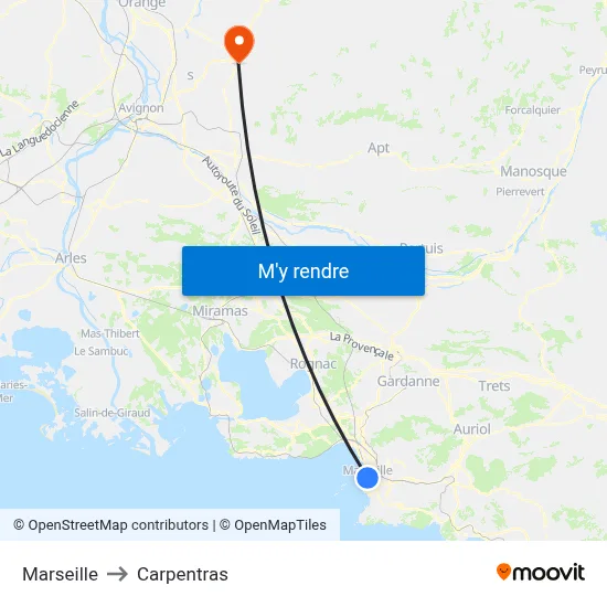 Marseille to Carpentras map