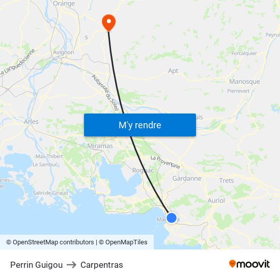 Perrin Guigou to Carpentras map