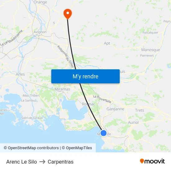 Arenc Le Silo to Carpentras map