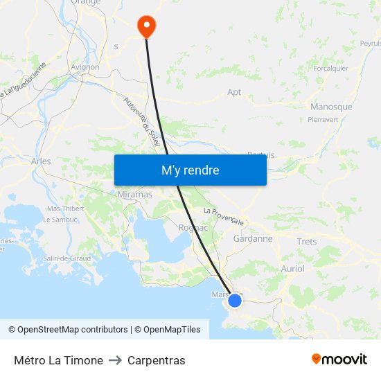 Métro La Timone to Carpentras map
