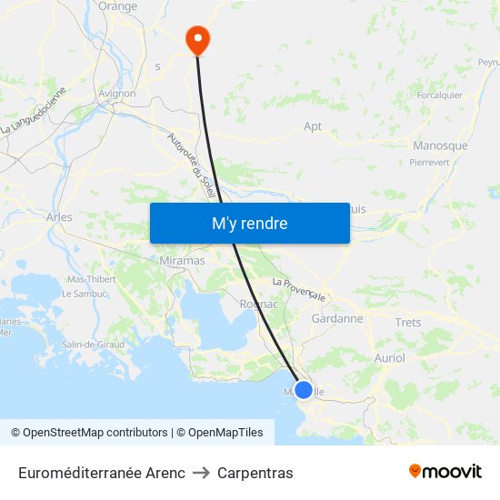 Euroméditerranée Arenc to Carpentras map