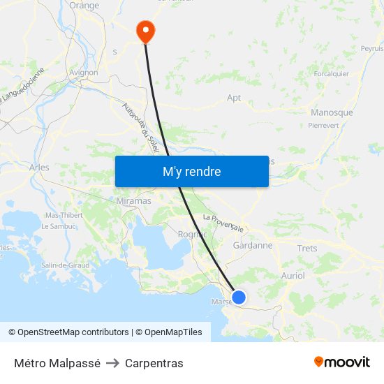 Métro Malpassé to Carpentras map