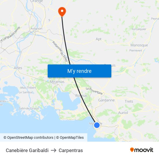 Canebière Garibaldi to Carpentras map