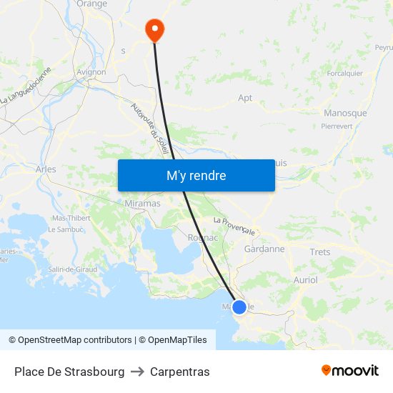 Place De Strasbourg to Carpentras map