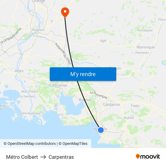 Métro Colbert to Carpentras map