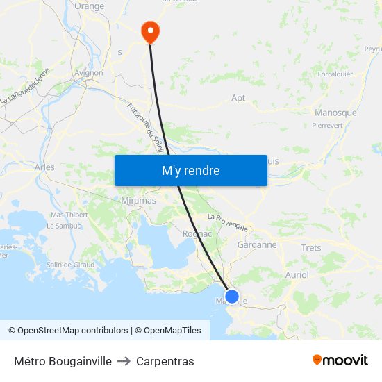 Métro Bougainville to Carpentras map