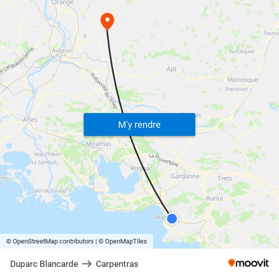 Duparc Blancarde to Carpentras map