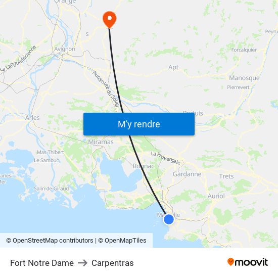 Fort Notre Dame to Carpentras map