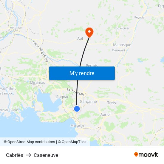 Cabriès to Caseneuve map