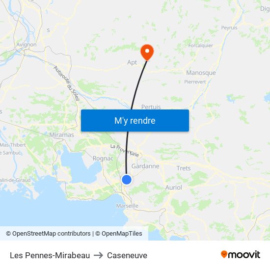 Les Pennes-Mirabeau to Caseneuve map