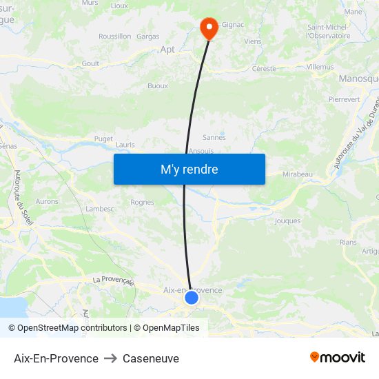 Aix-En-Provence to Caseneuve map