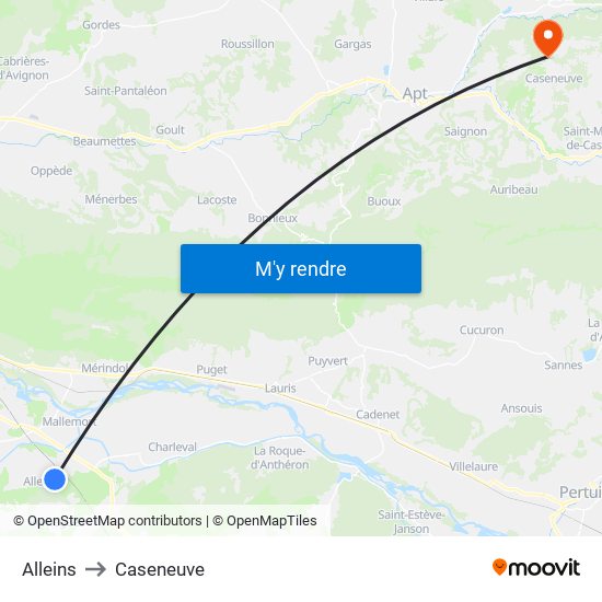 Alleins to Caseneuve map