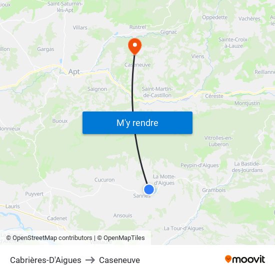 Cabrières-D'Aigues to Caseneuve map