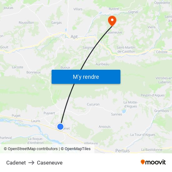 Cadenet to Caseneuve map