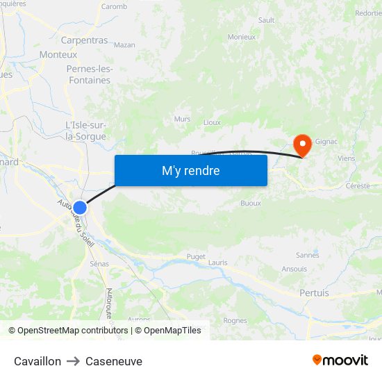 Cavaillon to Caseneuve map