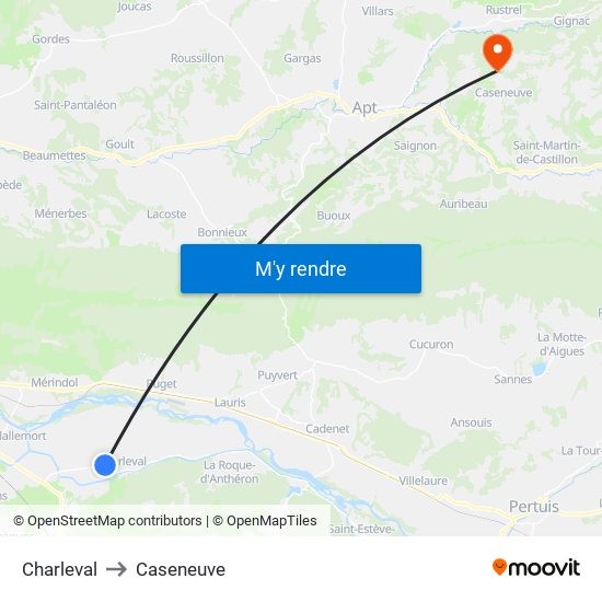 Charleval to Caseneuve map