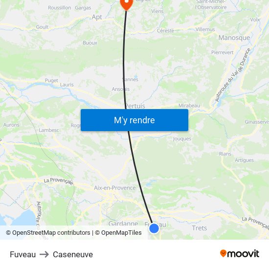 Fuveau to Caseneuve map