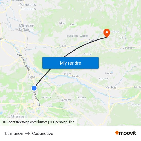 Lamanon to Caseneuve map