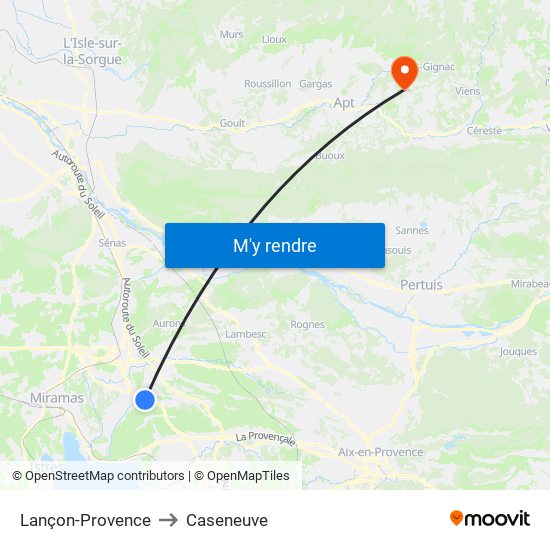 Lançon-Provence to Caseneuve map
